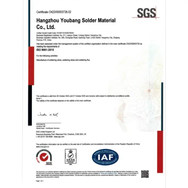 Lead-Free Eco-Friendly Solder Wire (SnAg, Silver-Bearing, High Flowability)