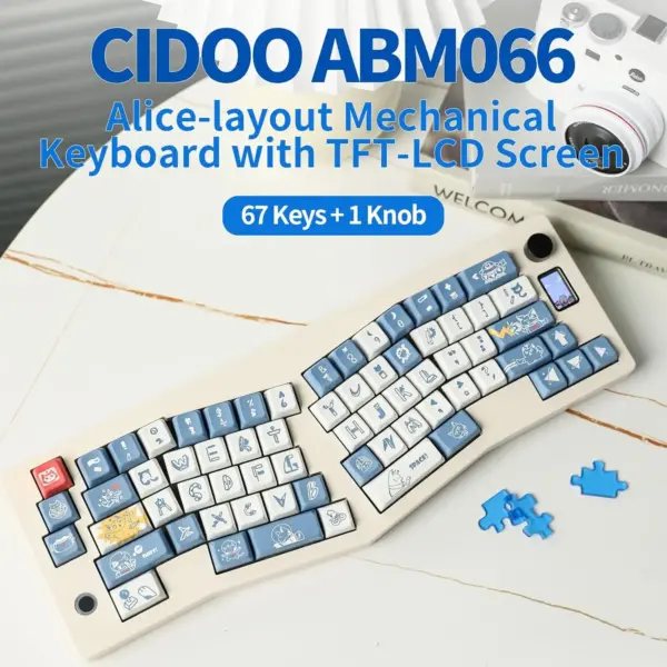 ABM066 Ergonomic Alice Keyboard – TFT-LCD, Knob, VIA Programmable, Hot-Swappable Tri-Mode