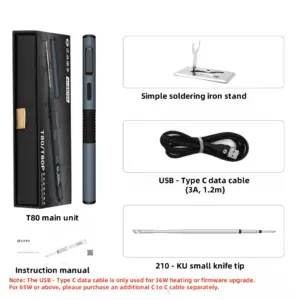 T80 100W Fast-Heating Digital Soldering Iron Kit – PD/QC, Type-C Portable, OLED Screen