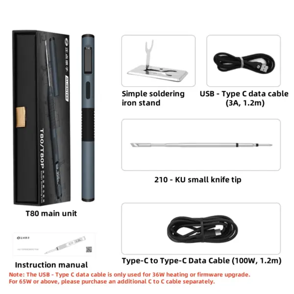 T80 100W Fast-Heating Digital Soldering Iron Kit – PD/QC, Type-C Portable, OLED Screen