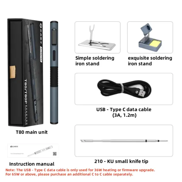 T80 100W Fast-Heating Digital Soldering Iron Kit – PD/QC, Type-C Portable, OLED Screen